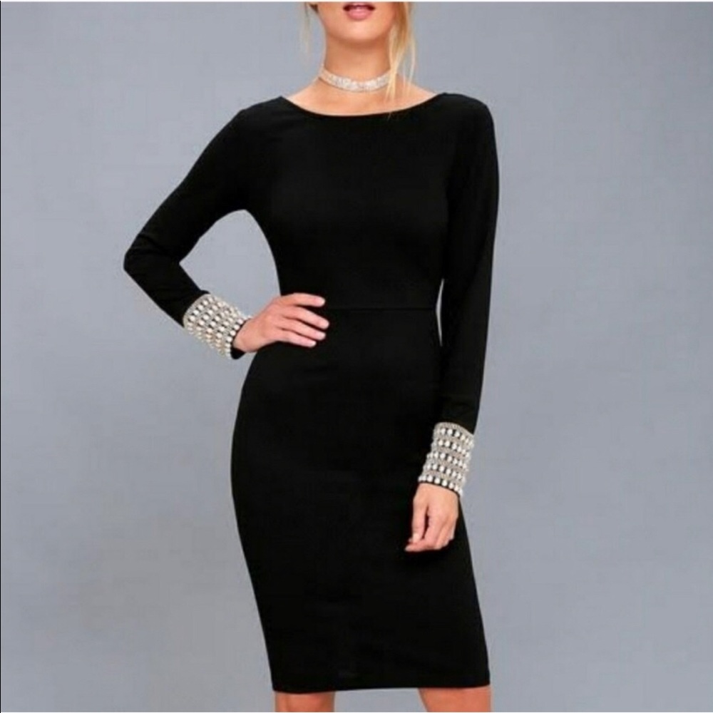 Lulus Jewel Sleeve Midi- Black dress, size Sm